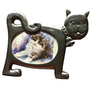 New Cat Kitty Picture Frame Pewter Whimsical Face Shelf Stand Cute Face Whiskers